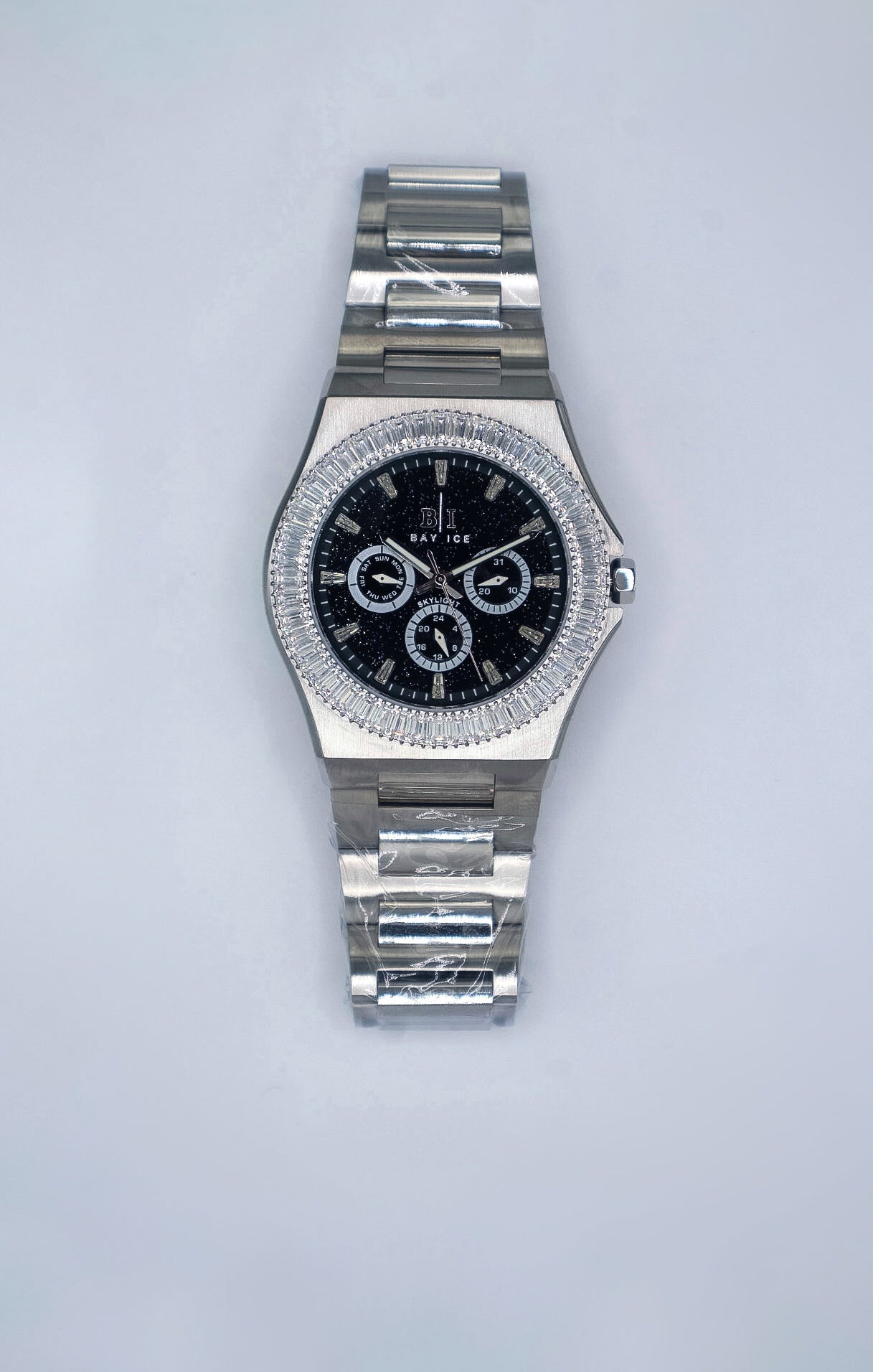Diamond Baguette - Bay Ice Skylight Stardust Watch in Silver and Black Dial