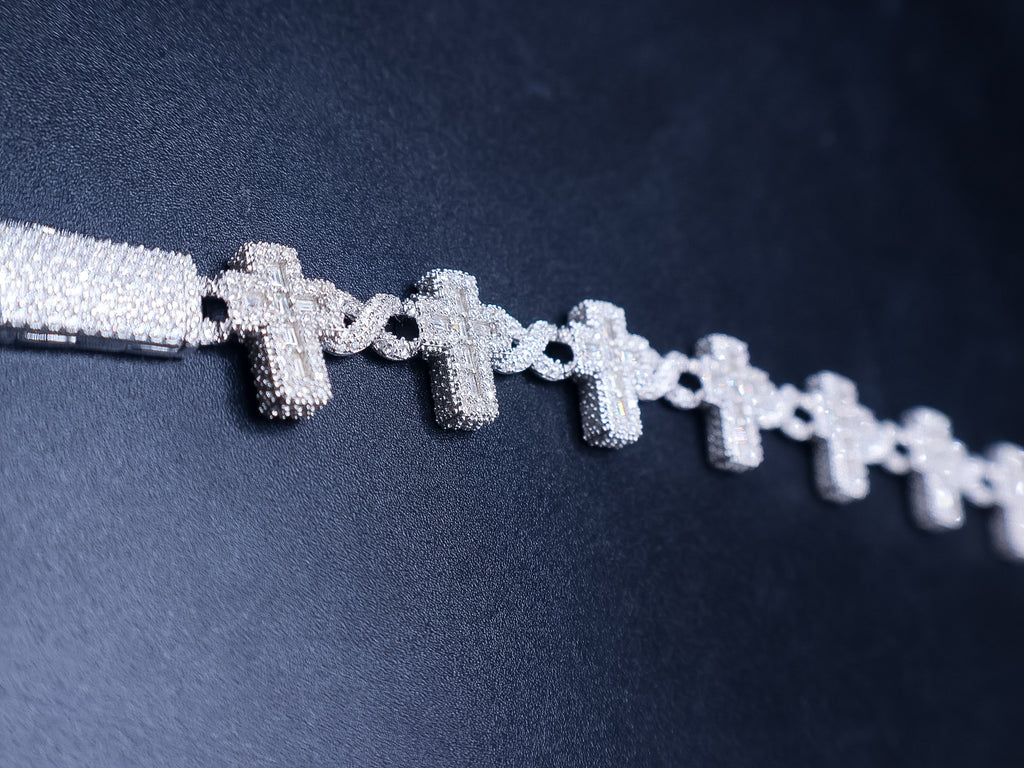 925 Silver and VVS Moissanite Cross and Infinity Bracelet