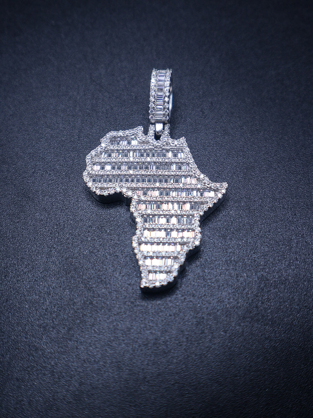 925 Silver and VVS Moissanite baguette Map of Africa Pendants