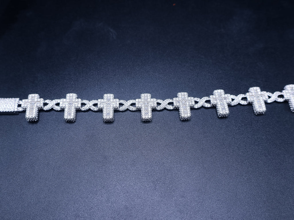 925 Silver and VVS Moissanite Cross and Infinity Bracelet