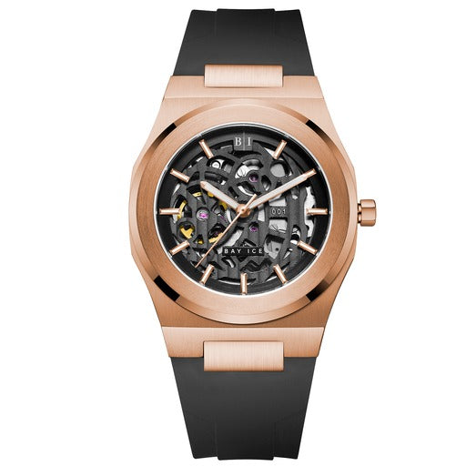 Bay Ice 001 Automatic Skeleton Watch- Rose Gold