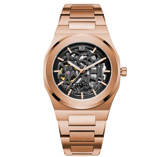 Bay Ice 001 Automatic Skeleton Watch- Rose Gold