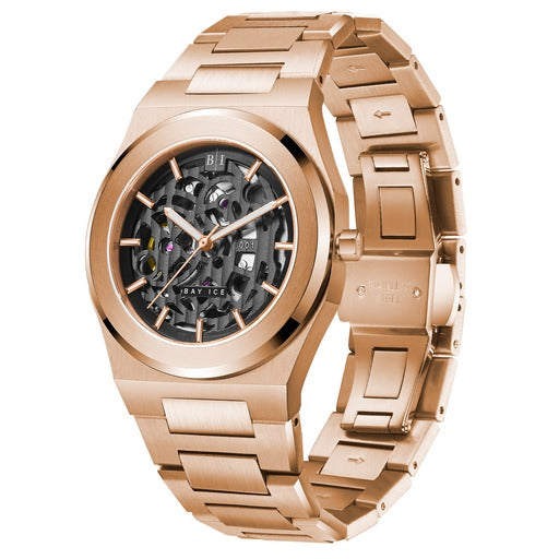 Bay Ice 001 Automatic Skeleton Watch- Rose Gold