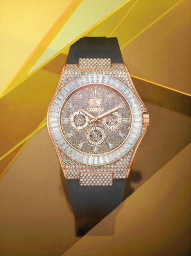 Bay Ice Skylight VVS Baguette Bussdown Watch - Rose Gold