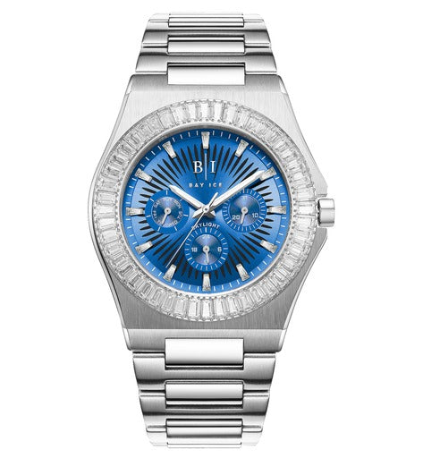 Diamond Baguette - Bay Ice Skylight Watch in Silver and Blue Dial