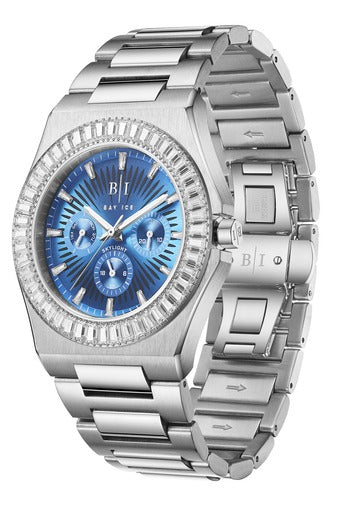 Diamond Baguette - Bay Ice Skylight Watch in Silver and Blue Dial
