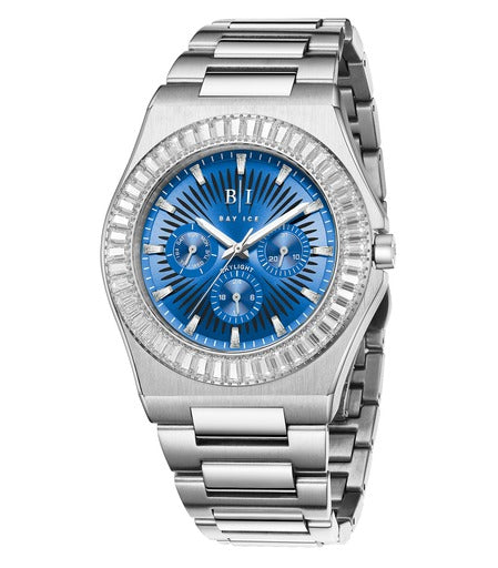 Diamond Baguette - Bay Ice Skylight Watch in Silver and Blue Dial