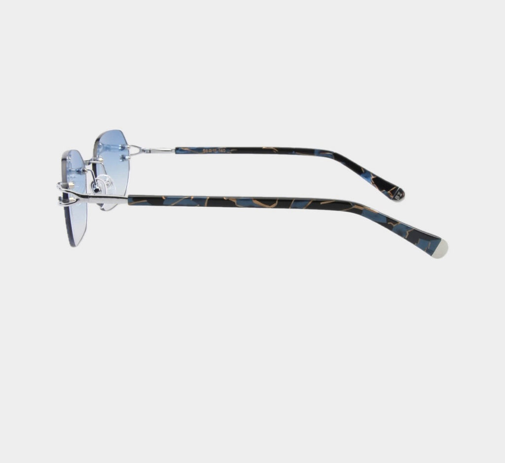 Bay Ice 18kt Rimless Original Glasses - White Gold and Gradient Blue Lens