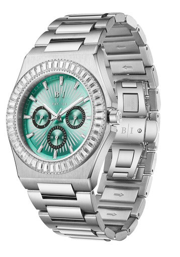 Diamond Baguette - Bay Ice Skylight Watch in Silver and Turquoise Blue Dial
