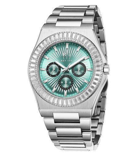 Diamond Baguette - Bay Ice Skylight Watch in Silver and Turquoise Blue Dial