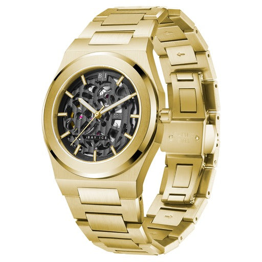 Bay Ice 001 Automatic Skeleton Watch- Yellow Gold