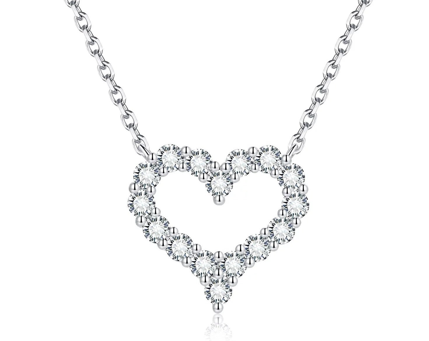 925 Silver VVS Moissanite Diamond Open Heart Necklace for Women