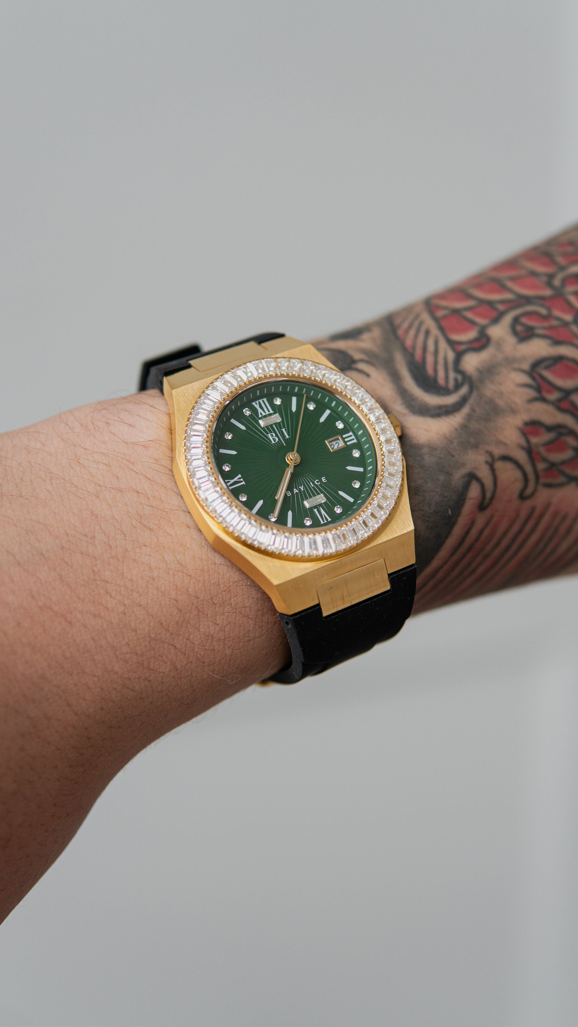Elite2 VVS Baguette Bezel Green Dial Gold Watch