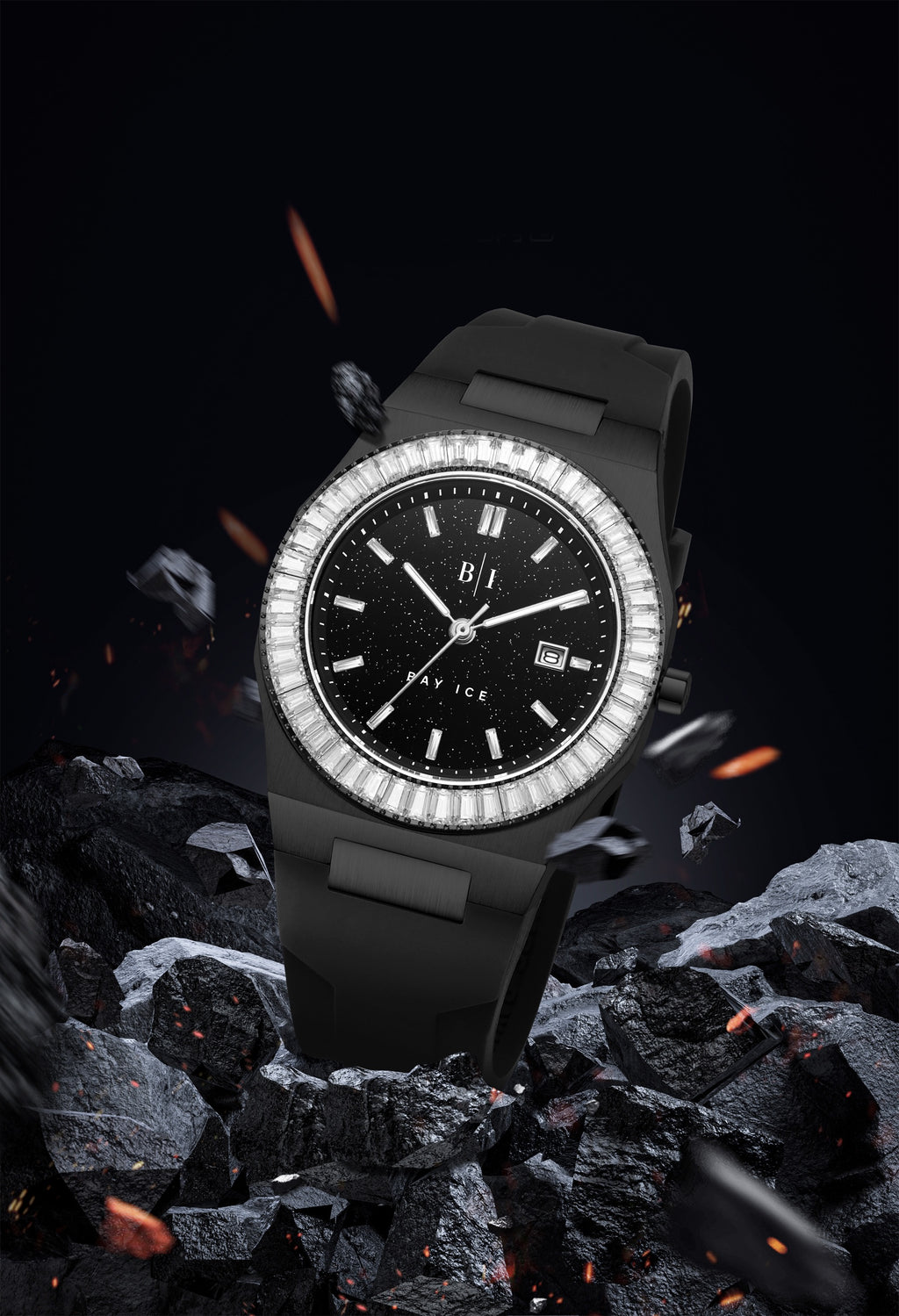 Bay Ice Baguette Bezel All Black Star Dust Watch