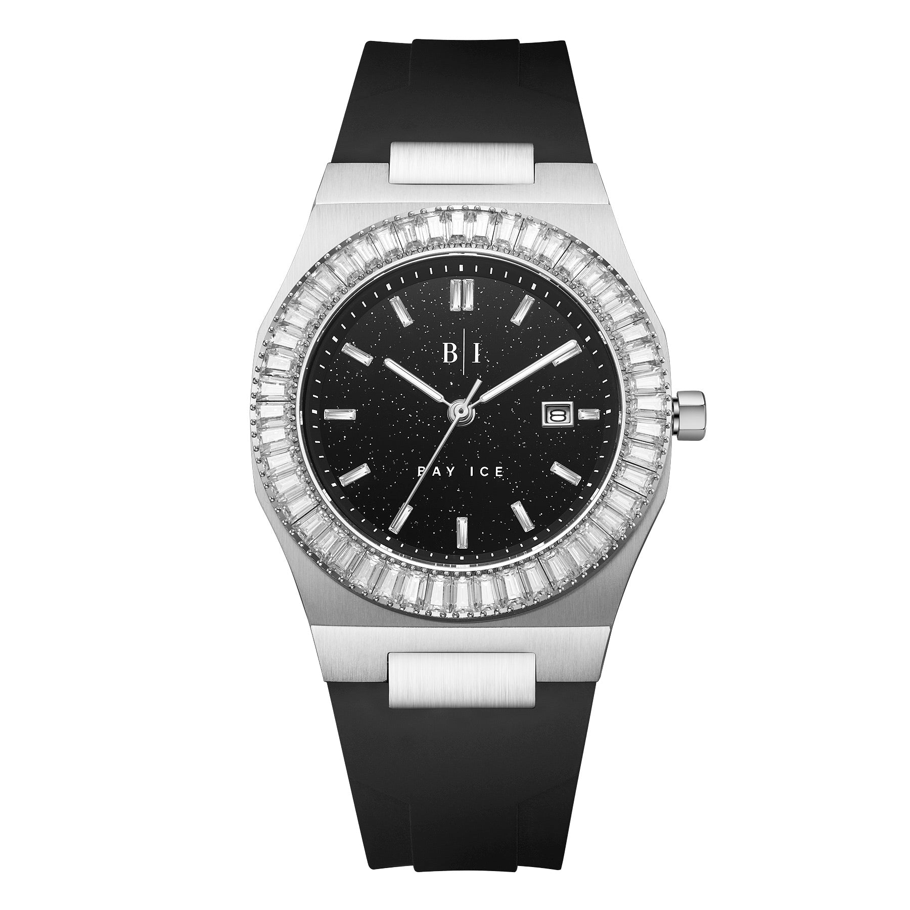 Bay Ice Baguette Bezel Silver and Black Dial Star Dust Watch