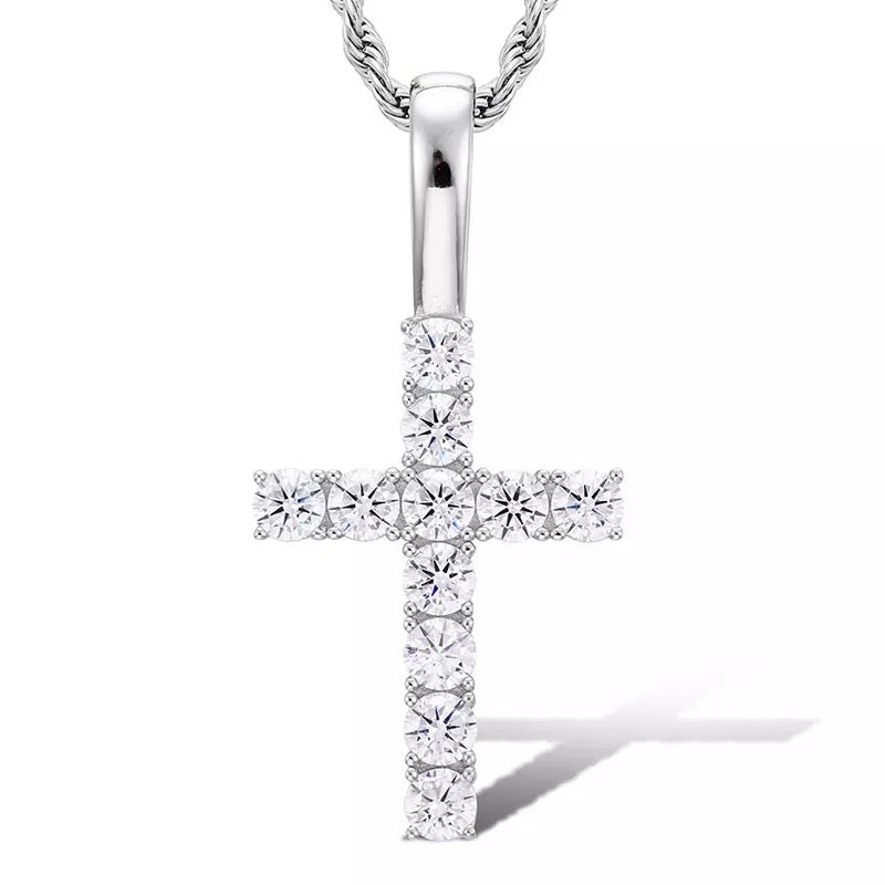 925 Silver VVS Moissanite Diamond Cross Pendant