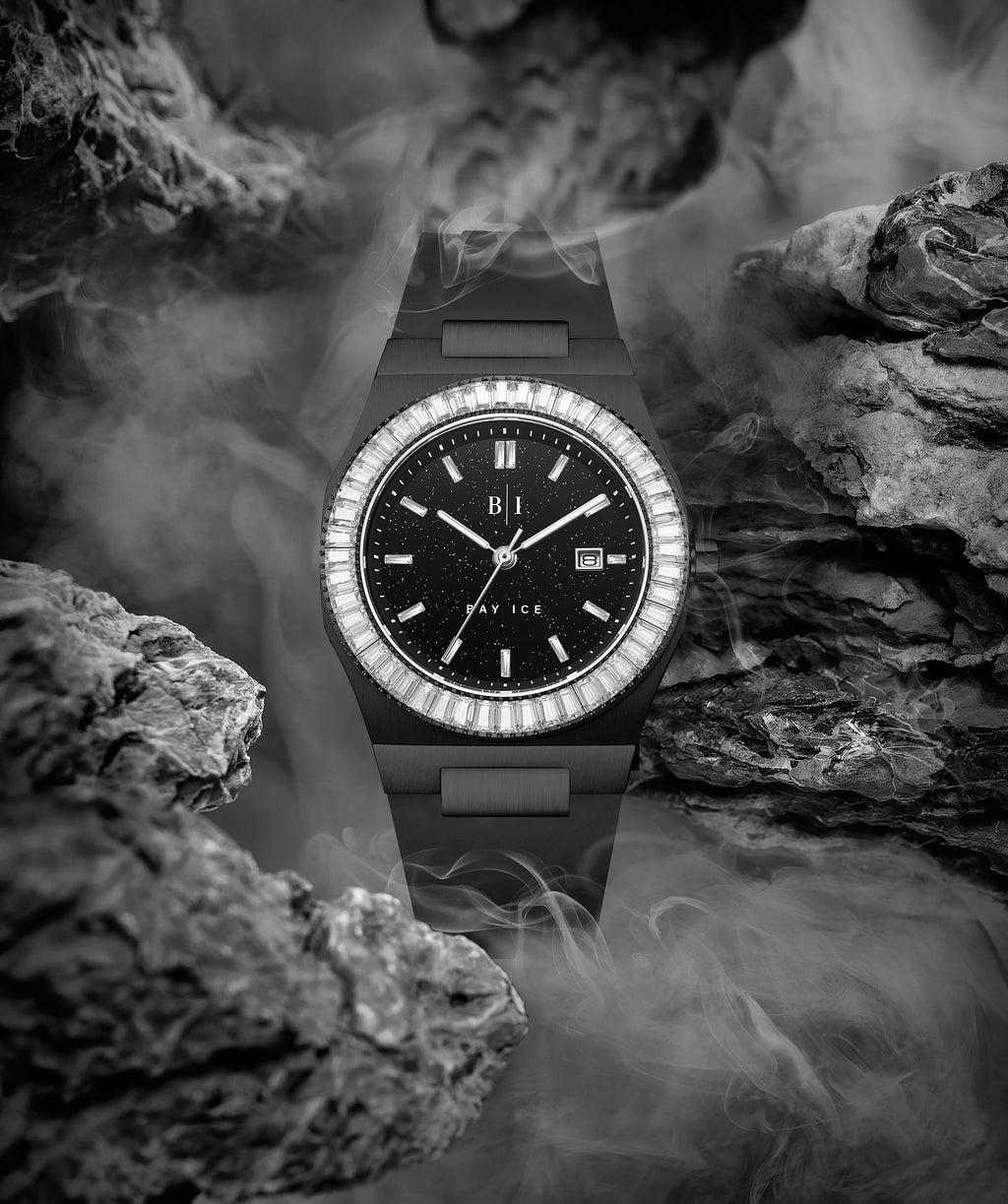 Bay Ice Baguette Bezel All Black Star Dust Watch