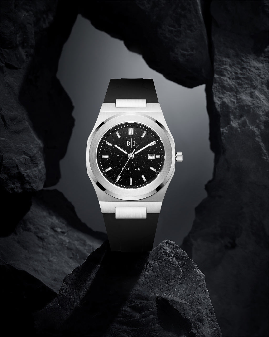 Bay Ice Silver and Black Dial Star Dust Plain Jane Watch