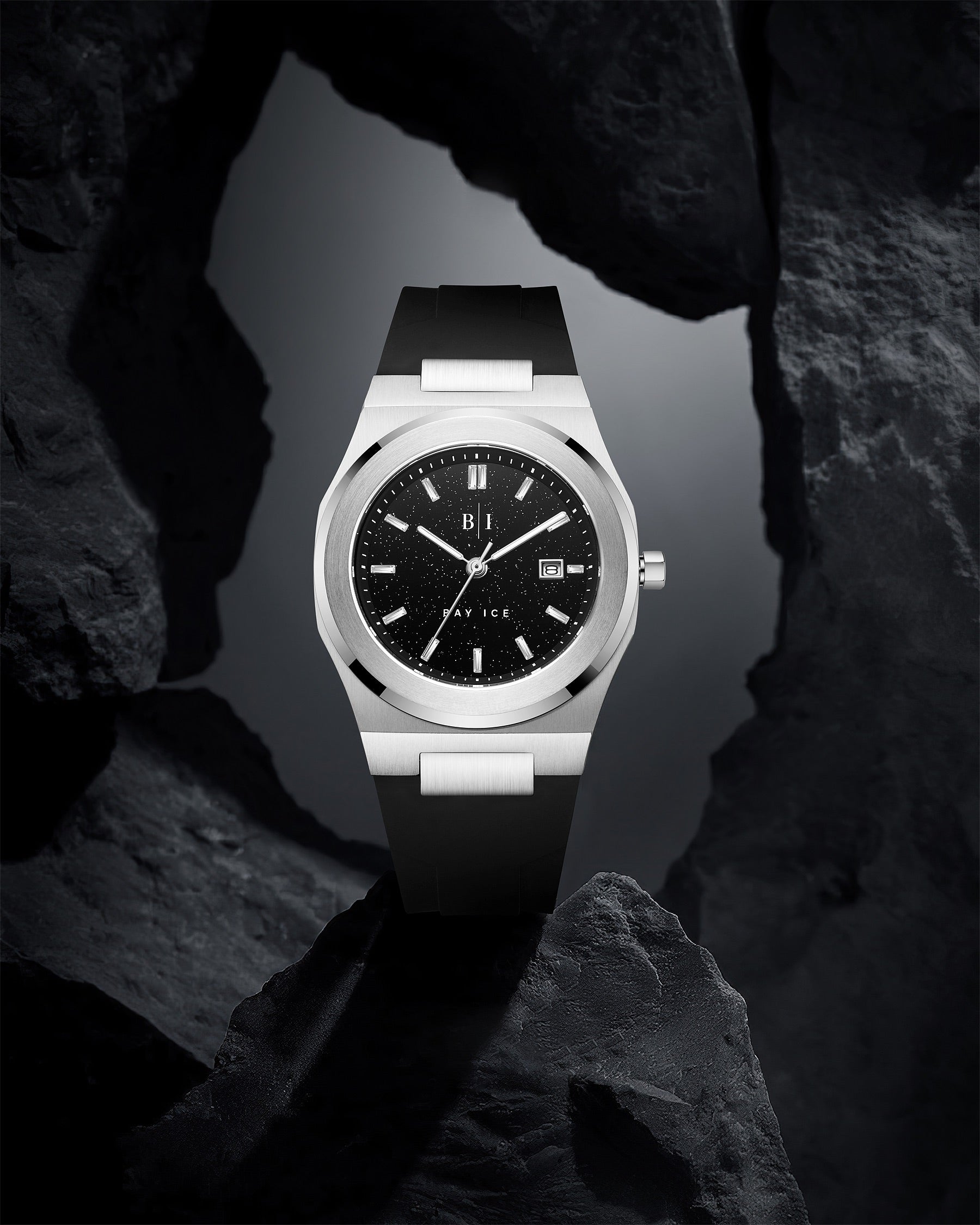 Bay Ice Silver and Black Dial Star Dust Plain Jane Watch