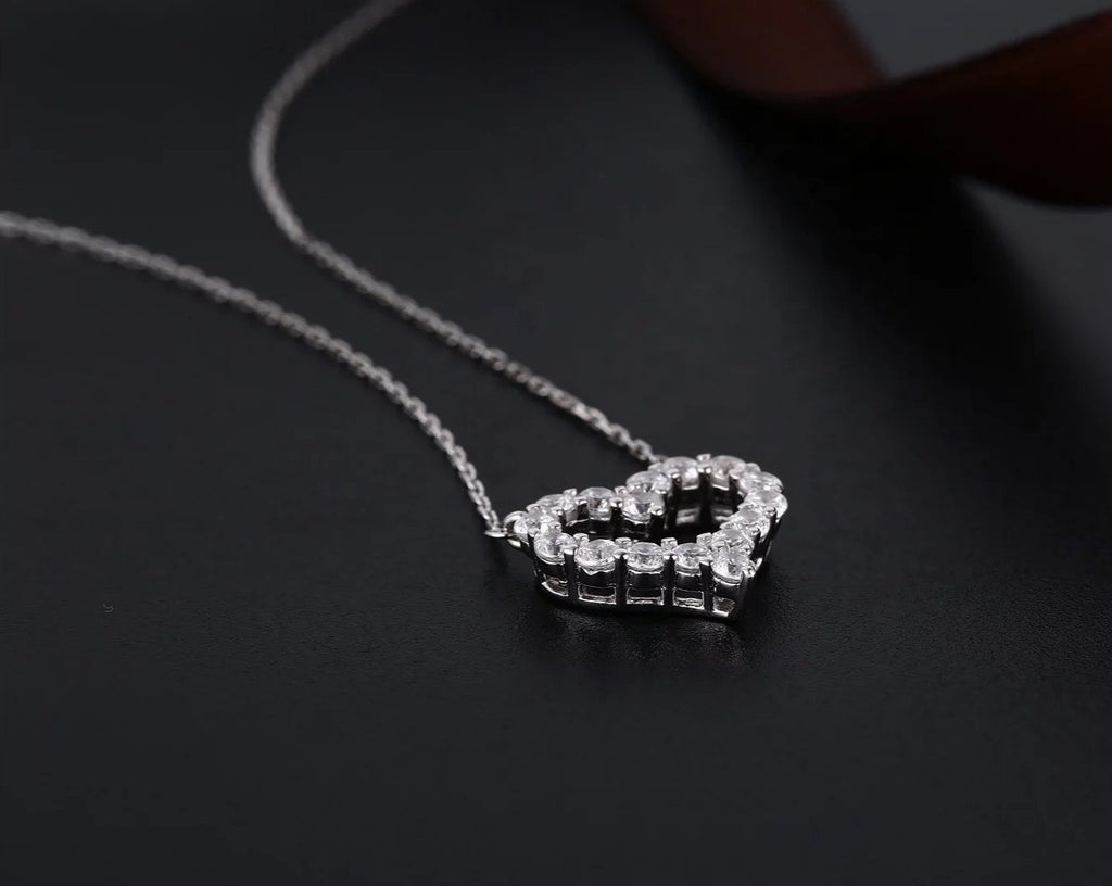 925 Silver VVS Moissanite Diamond Open Heart Necklace for Women