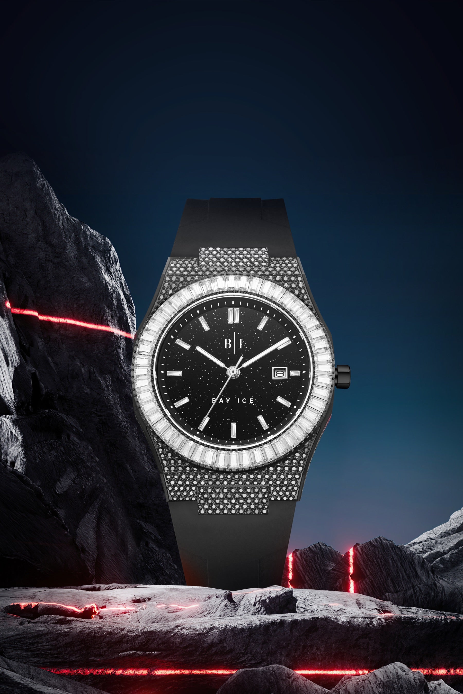Bay Ice Baguette Bezel Bussdown All Black Star Dust Watch