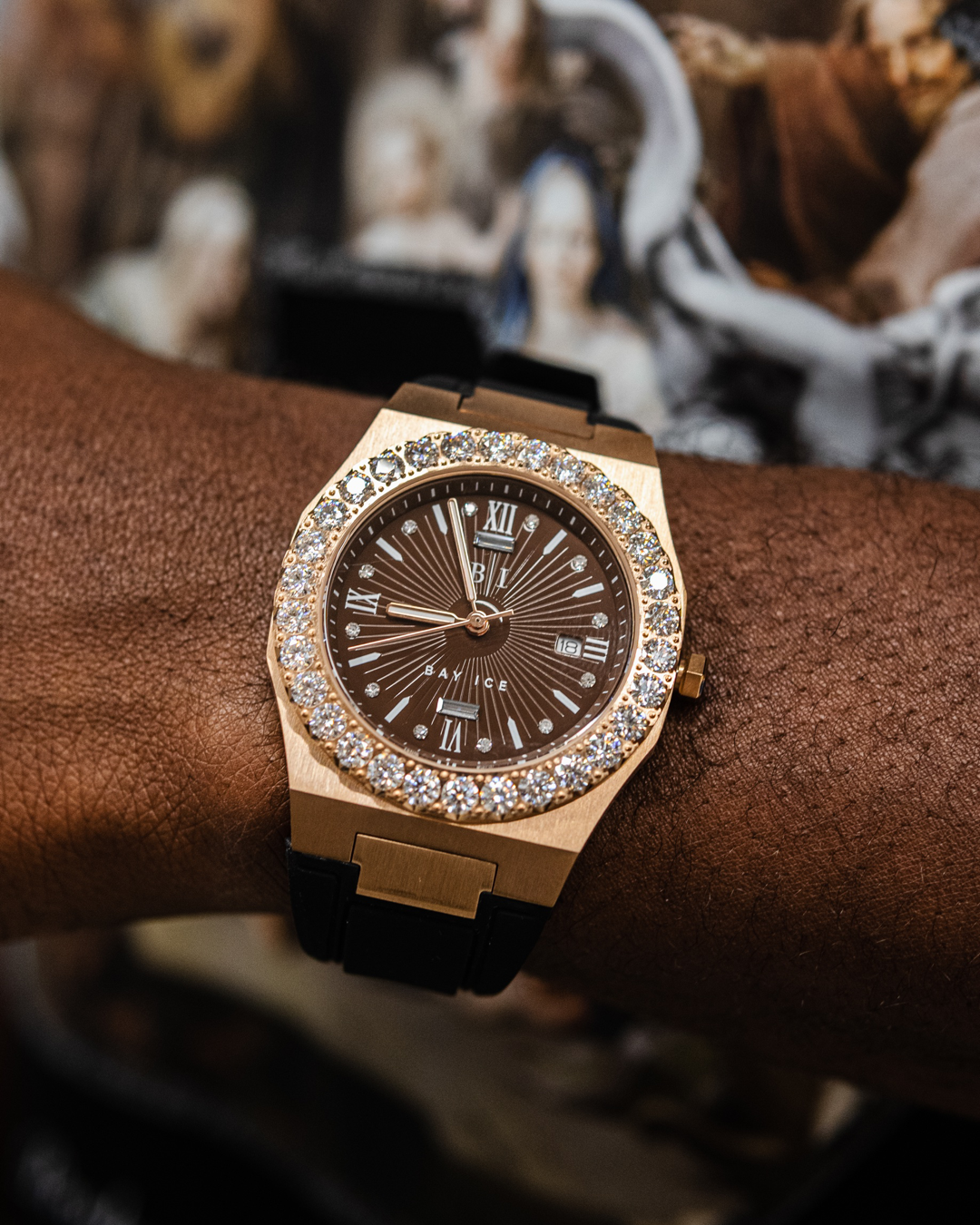 Diamond Bezel - ELITE2 Rubber Strap Watch in Rose Gold
