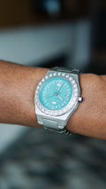 Diamond Bezel - 36mm Elite2 Watch in White Gold and Turquoise Blue Dial