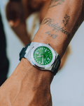 Elite2 Rubber Strap Watch in White Gold and Green Dial
