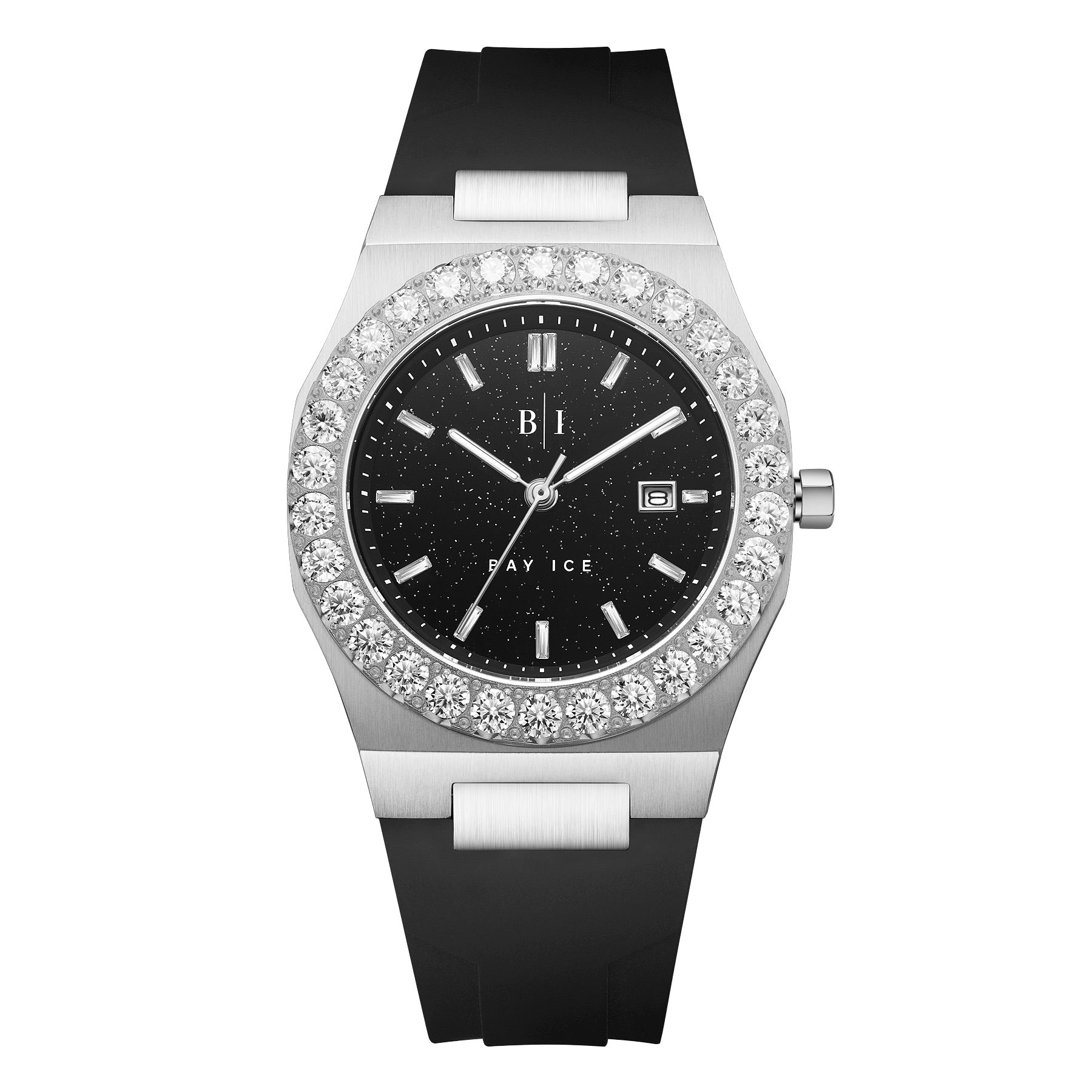 Bay Ice Diamond Bezel Silver and Black Star Dust Watch