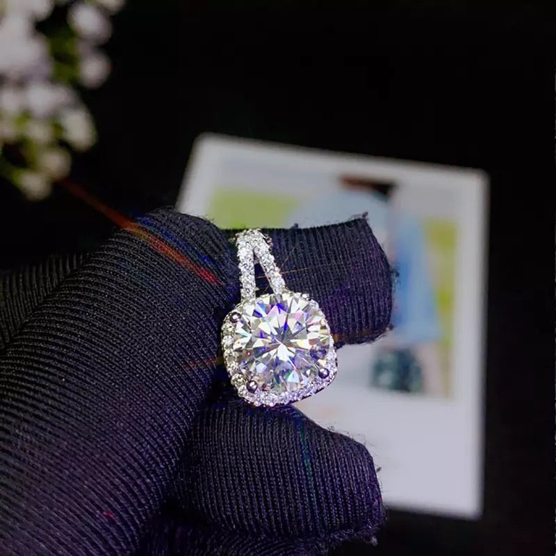 925 Silver VVS Moissanite Diamond Halo Necklace for Women