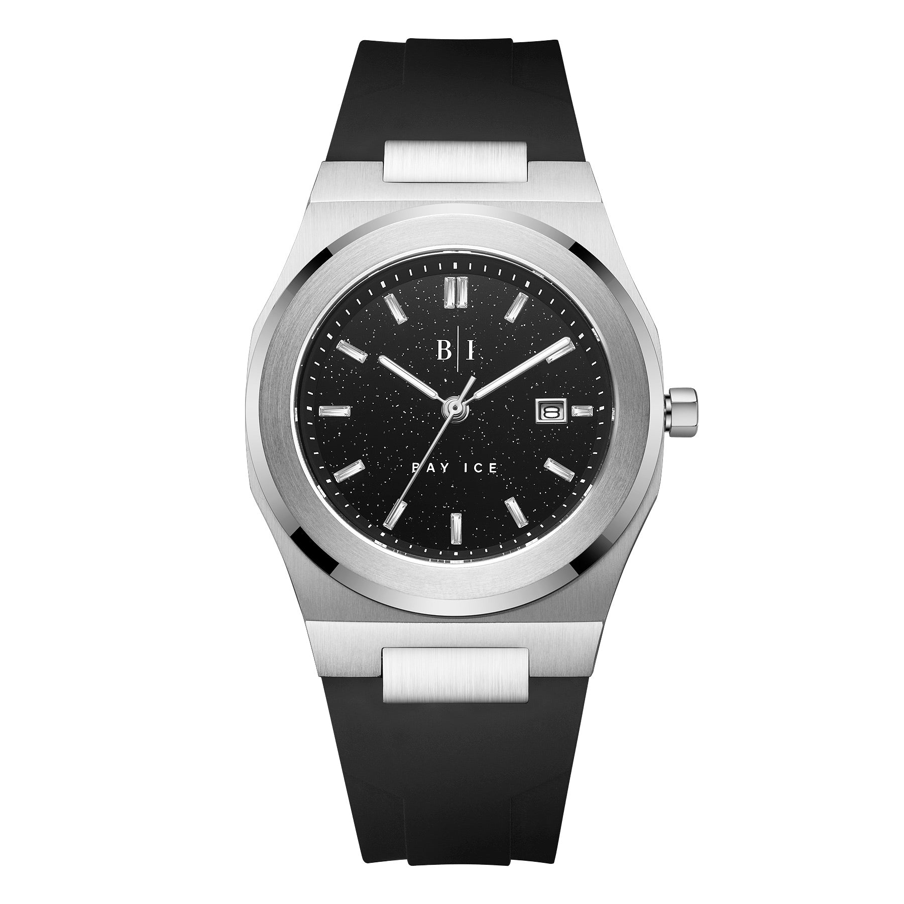 Bay Ice Silver and Black Dial Star Dust Plain Jane Watch