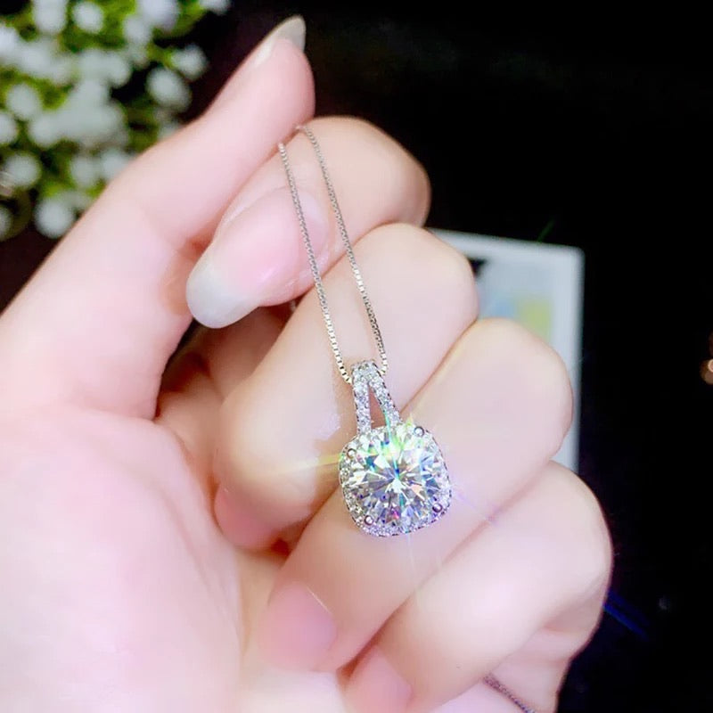925 Silver VVS Moissanite Diamond Halo Necklace for Women