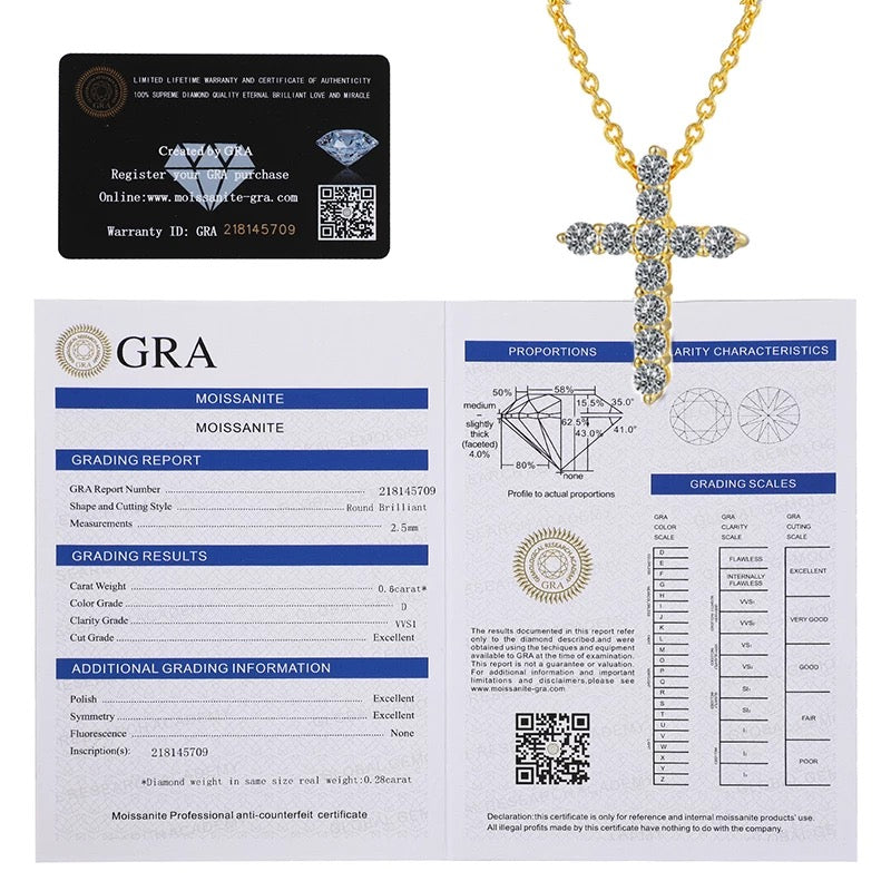 925 Silver 1.1ct 3mm VVS Moissanite Diamond Cross