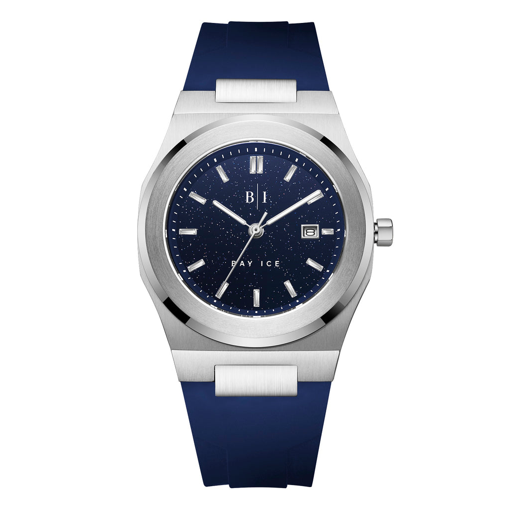 Bay Ice Silver and Blue Dial Star Dust Plain Jane with Blue Strap