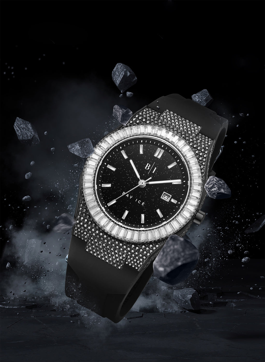 Bay Ice Baguette Bezel Bussdown All Black Star Dust Watch