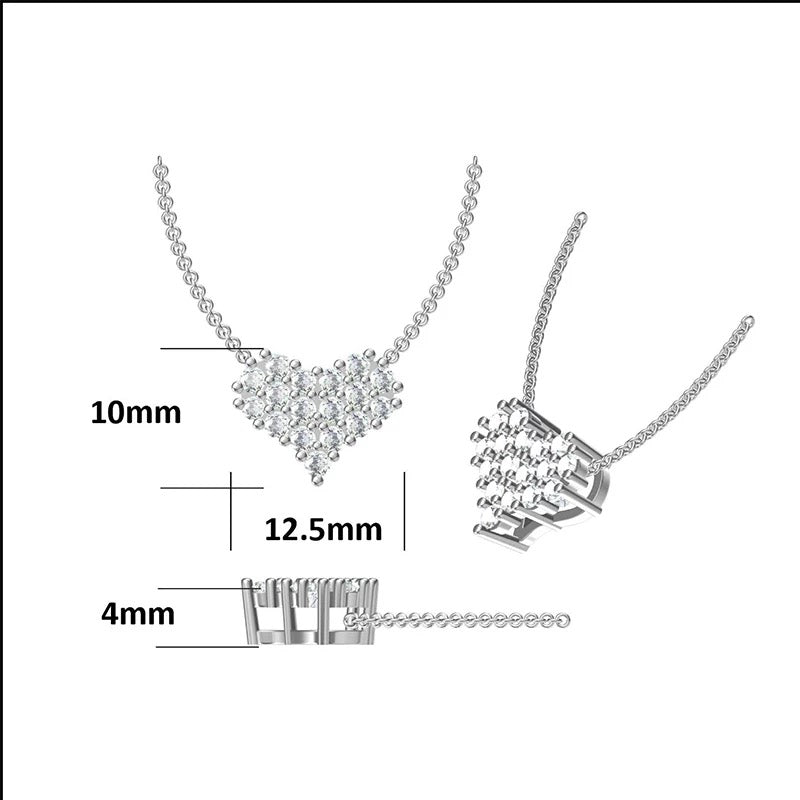 925 Silver 0.5ct VVS Moissanite Diamond Heart Necklace for Women