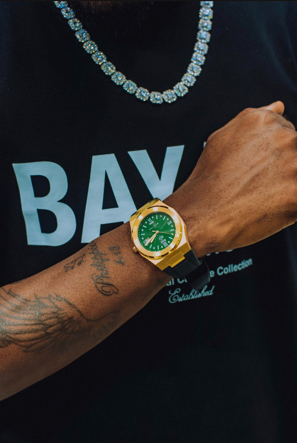 Elite2 Plain Jane Rubber Strap Watch in Yellow Gold and Green Dial