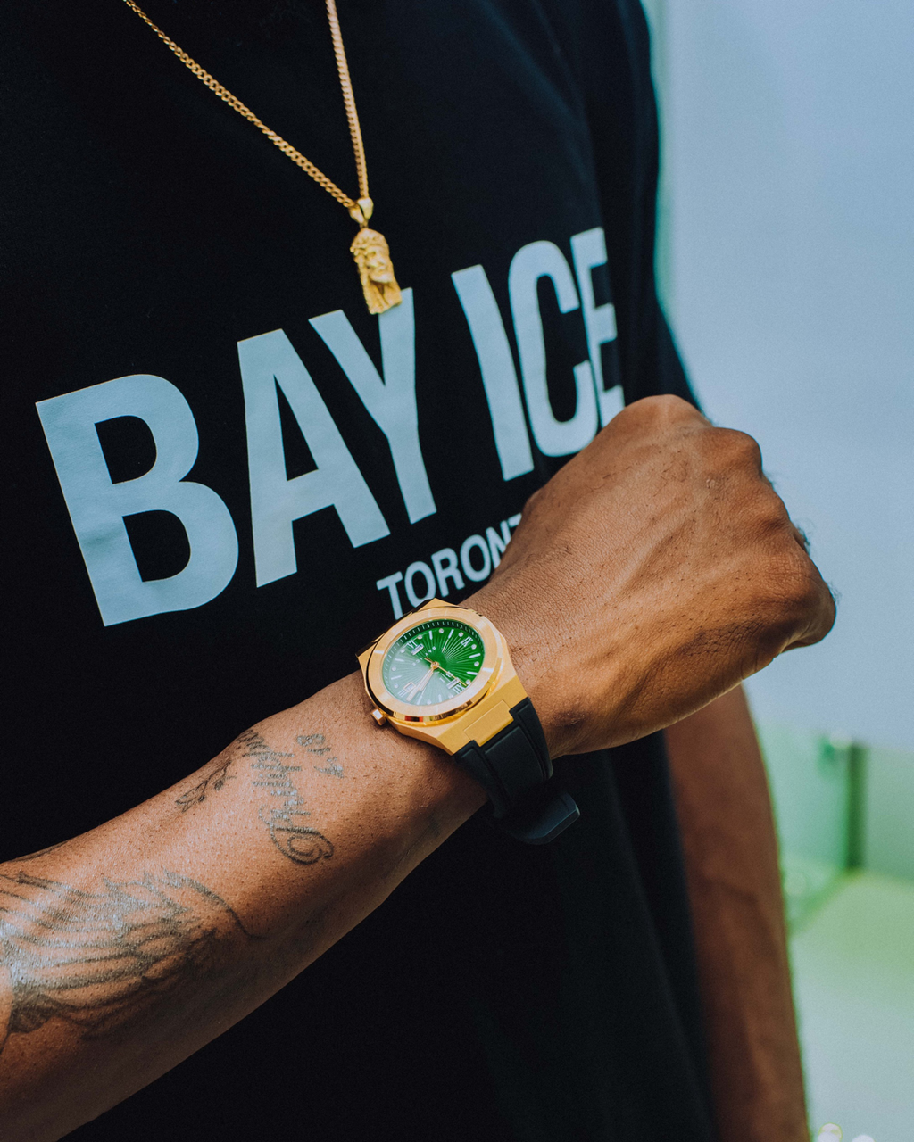 Elite2 Plain Jane Rubber Strap Watch in Yellow Gold and Green Dial