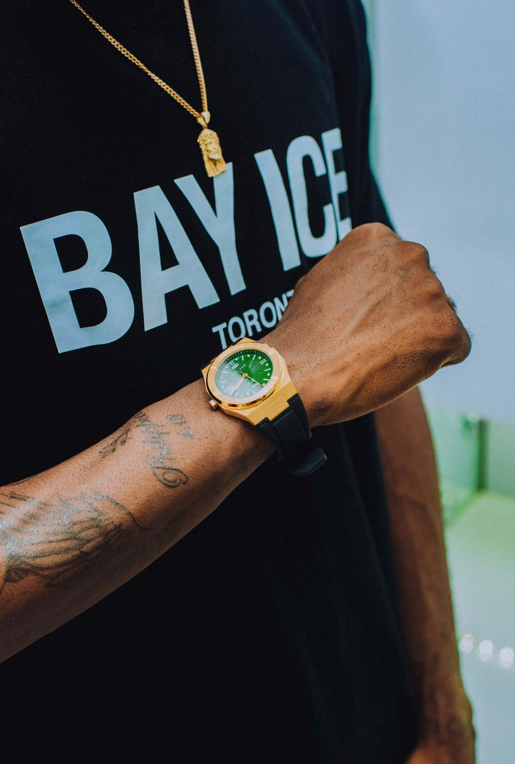 Elite2 Plain Jane Rubber Strap Watch in Yellow Gold and Green Dial