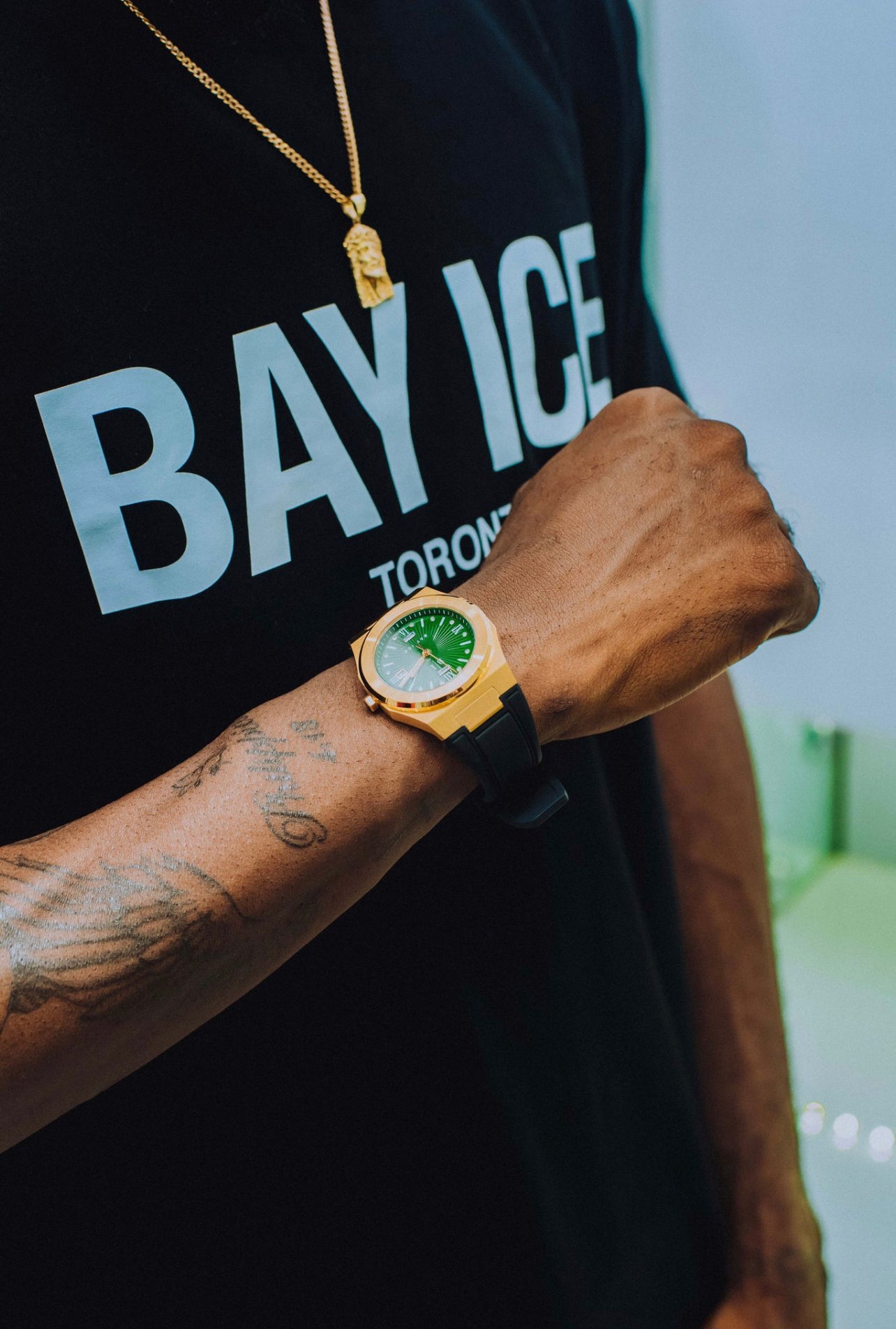 Elite2 Plain Jane Rubber Strap Watch in Yellow Gold and Green Dial