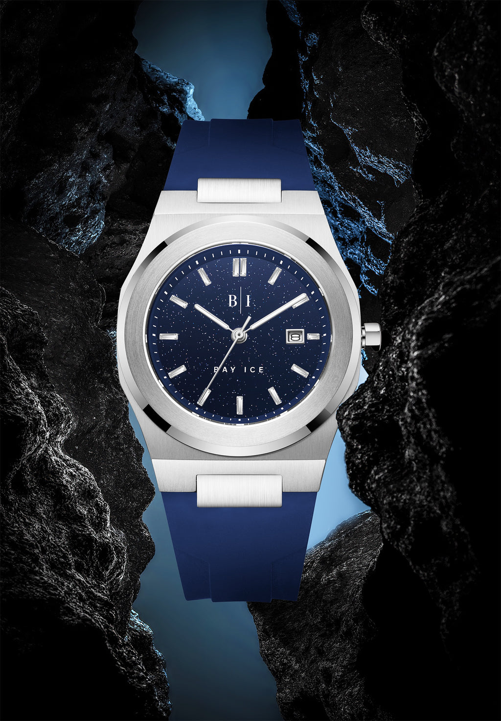 Bay Ice Silver and Blue Dial Star Dust Plain Jane with Blue Strap