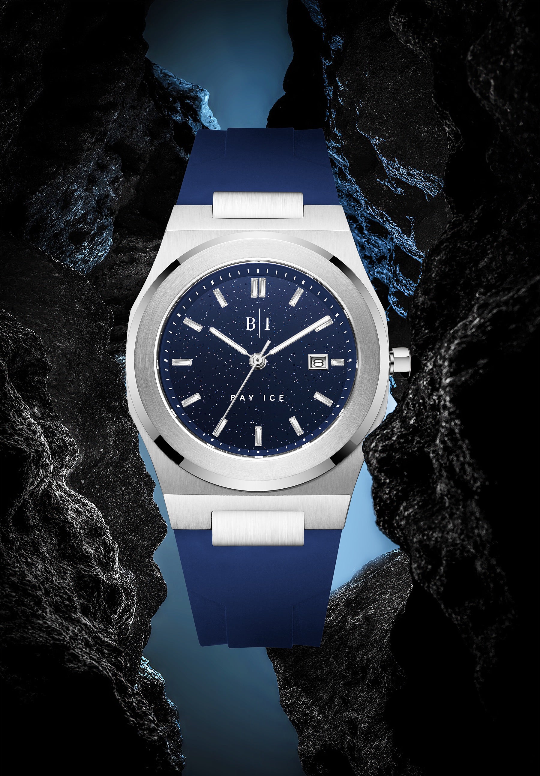 Bay Ice Silver and Blue Dial Star Dust Plain Jane with Blue Strap