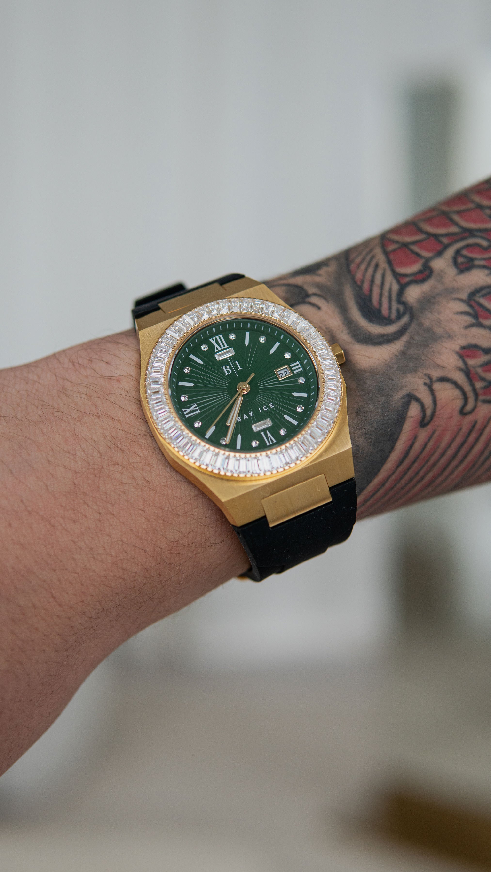 Elite2 VVS Baguette Bezel Green Dial Gold Watch